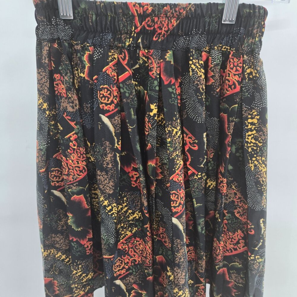 Vintage Normandie Black Floral Elastic Pleated Mini Skirt Size 2